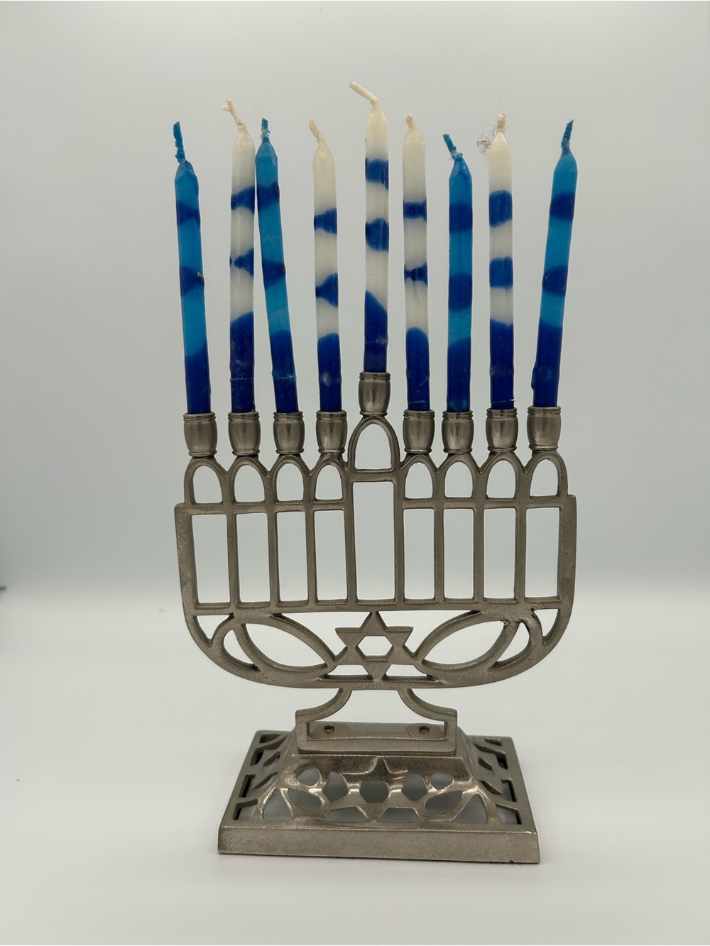 Vintage Menorah Hanukkah Judaica Jewish Israel Silver Metal